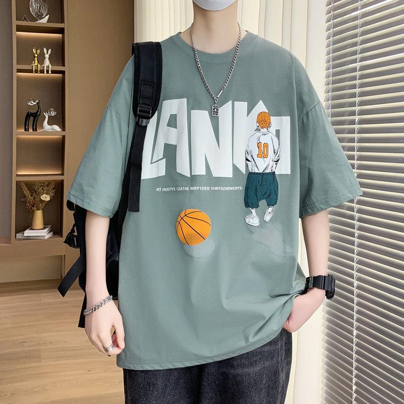 Teen short-sleeved T-shirt for boys aged 12-15 (middle school students), 13 loose-fitting cotton short-sleeved top, 14 summer top for older children.