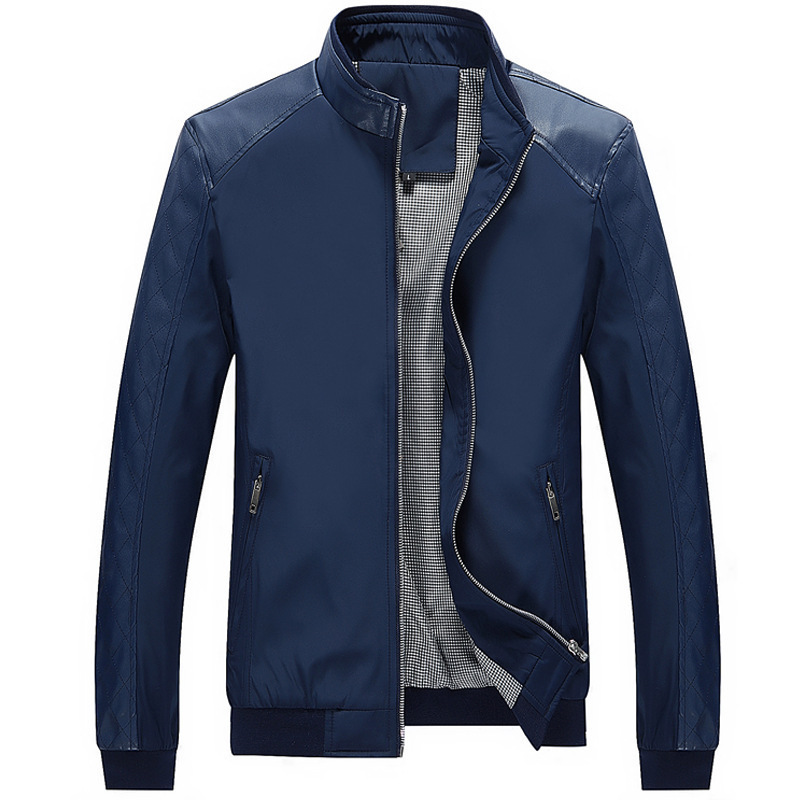 Aliexpress Amazon primavera y otoño delgado hombre cuello de pie pie pie pie pu chaqueta de cuero de locomotora grande chaqueta de cuero para hombre