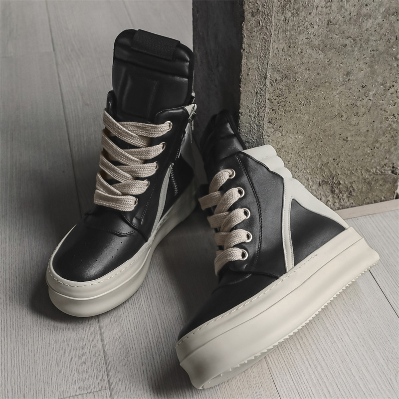 Primavera nuevos zapatos de alto nivel para hombres aumentan la superficie de cuero lecheosa, zapatos casuales de skate de calle alta, botas de gancho grandes X275