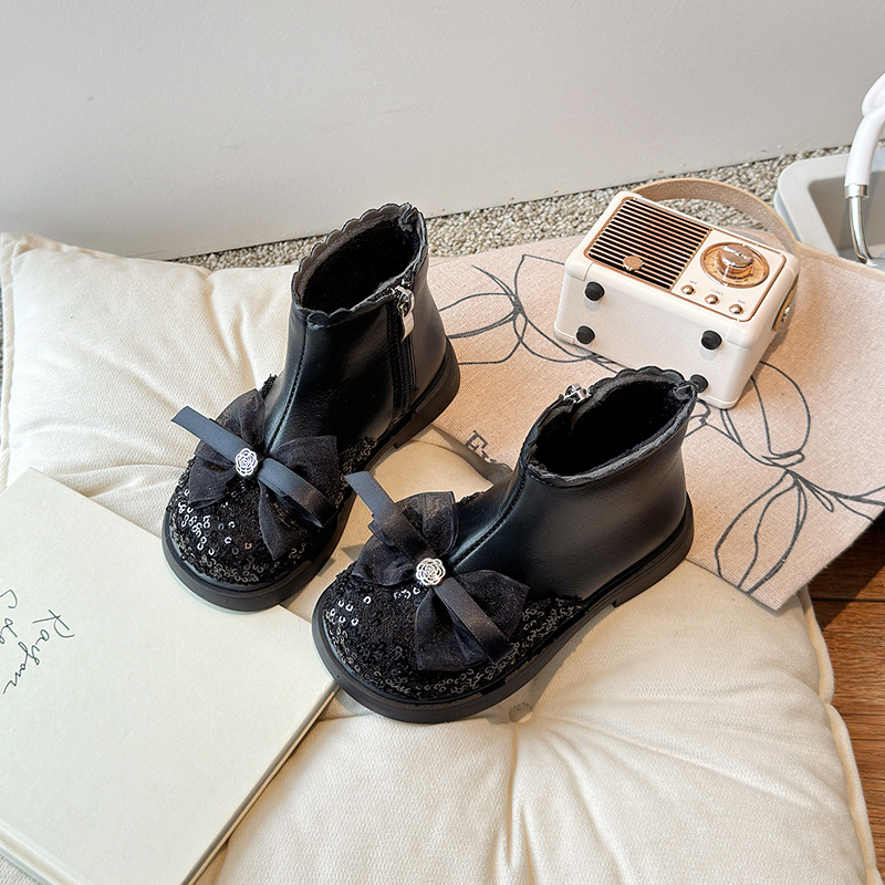 Girls' Boots New Autumn and Winter Children's Martin Boots Soft-Soled Princess Boots for Girls Showy Short Boots Shiny Autumn