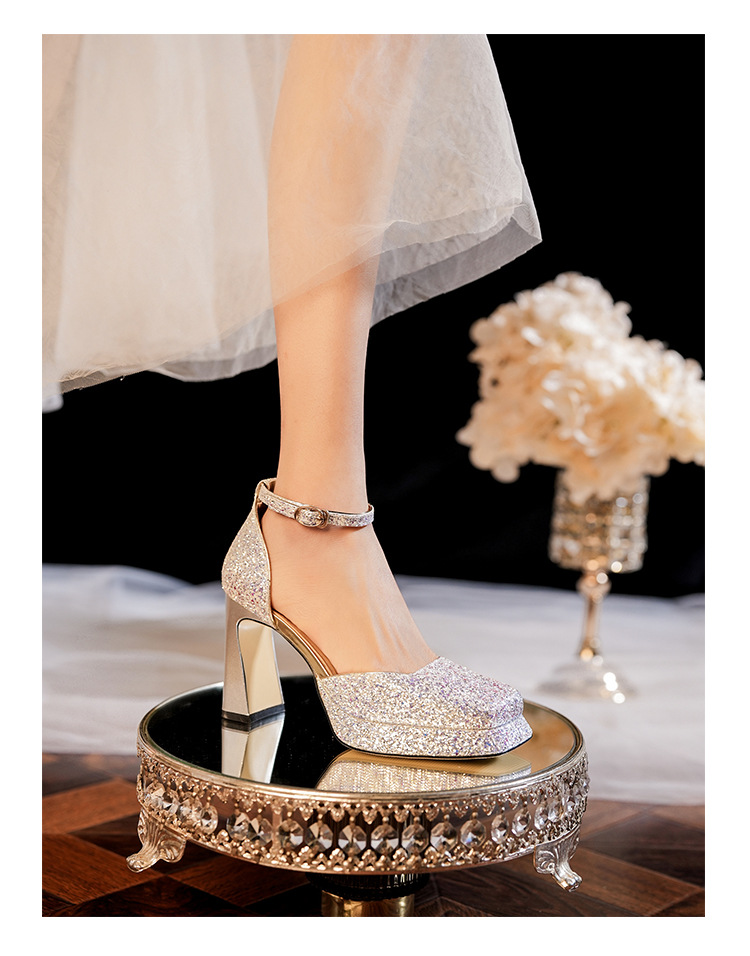 Zapatos de tacón grueso con plataforma impermeables Y9678, con hebilla brillante, ideales para bodas, banquetes y eventos sociales._voghion.com