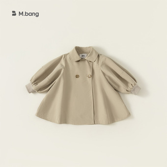 邦选儿童秋季新款灯笼袖衣服女孩韩版风衣长袖女童氛围感长袖外套