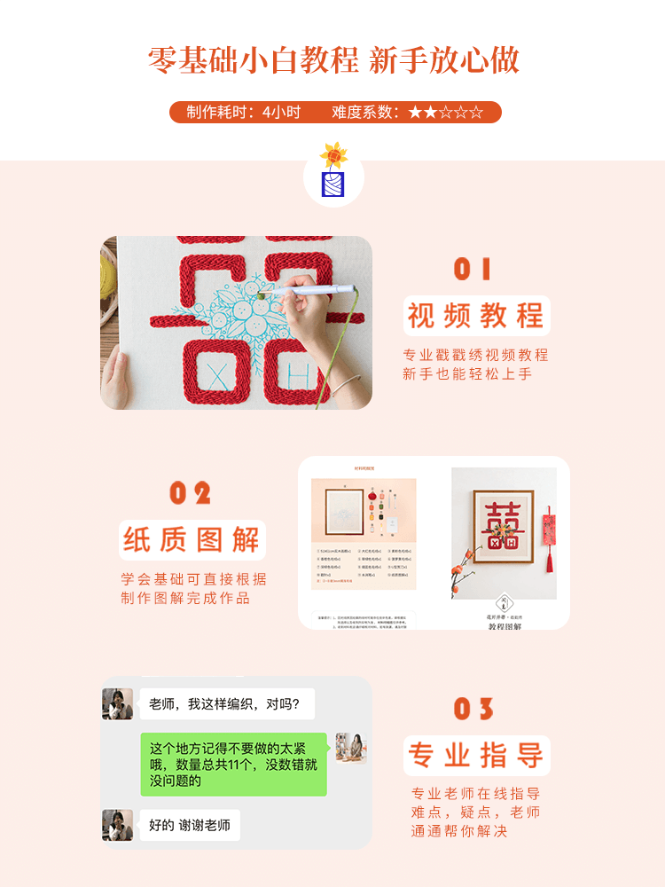 喜字戳戳绣手工diy材料包婚礼装饰结婚礼物刺绣毛线戳戳乐送新人