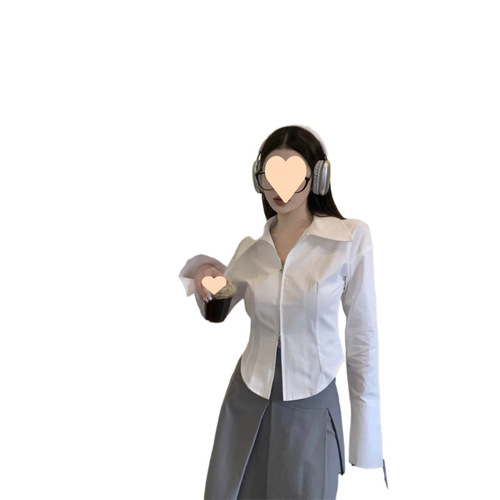 White Layered Collar Long-Sleeve Shirt for Women - Spring and Autumn New Style Slimming Design Unusual Spicy Girl Top Trendy