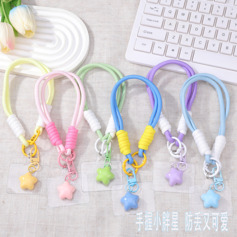 Macaron Star Phone Strap Keychain, Braided Wrist Anti-Loss Lanyard, Multi-Color Universal Phone and Key Holder