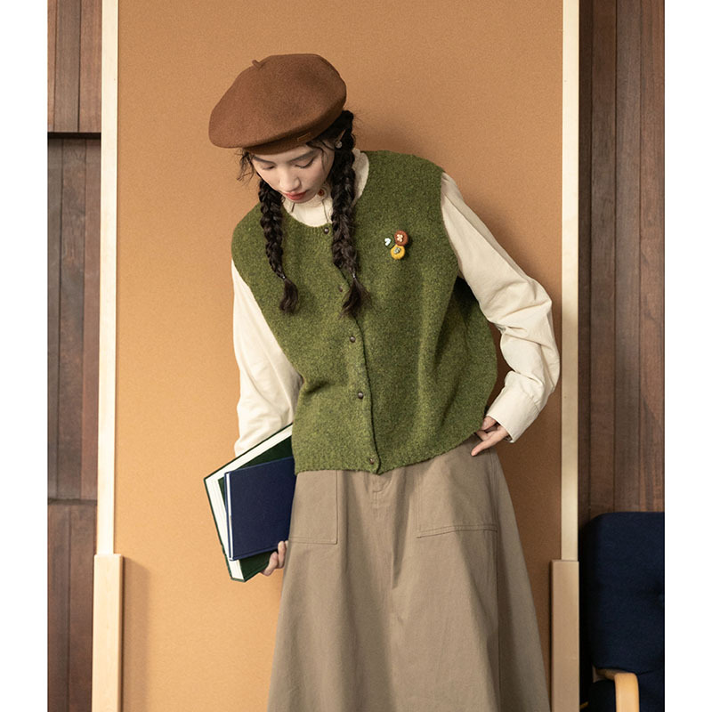 Autumn Japanese retro green long skirt