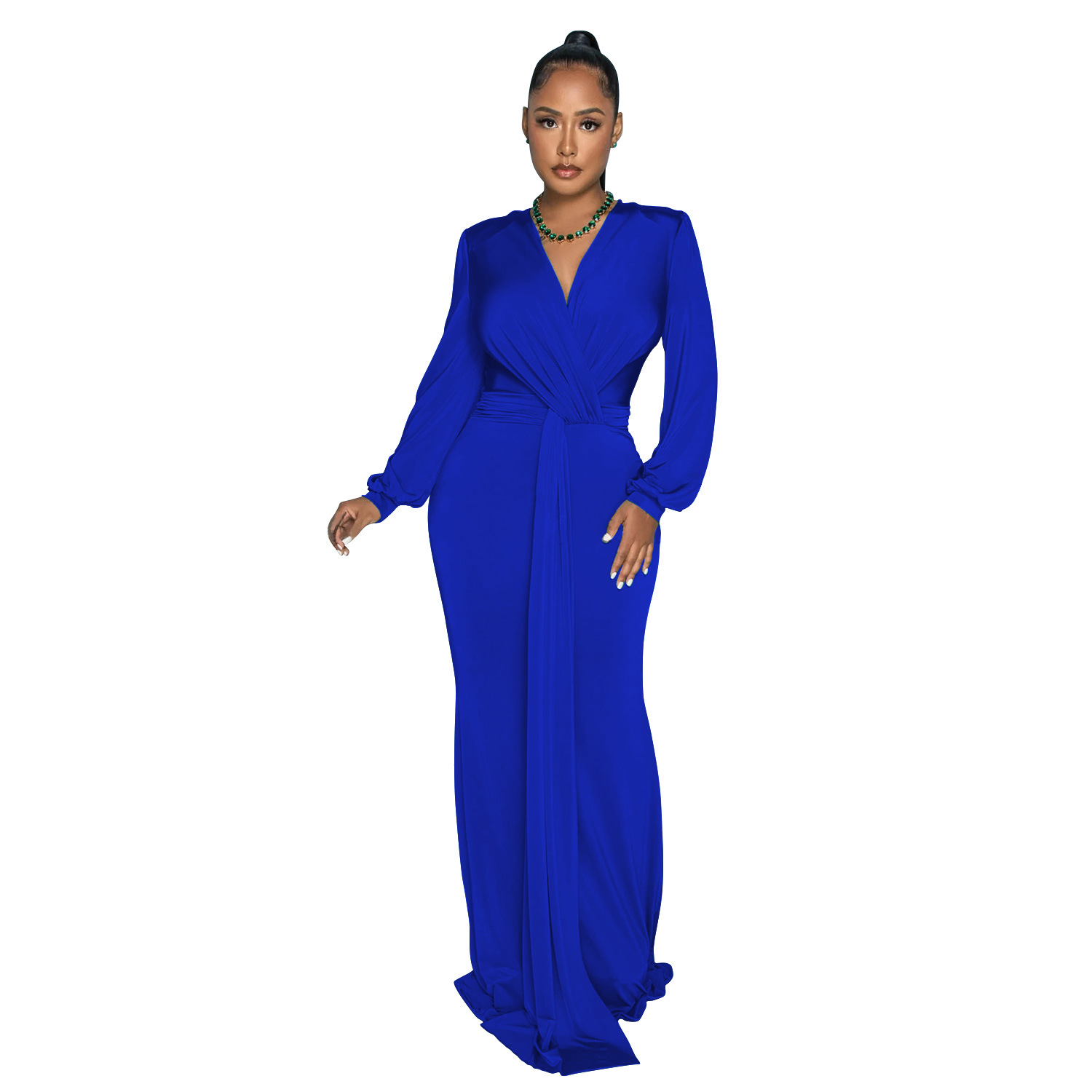 C6796 transfronteriza AliExpress Amazon europeo y americano de las mujeres de color sólido sexy profundo V vestido plisado vestido de las mujeres image 8