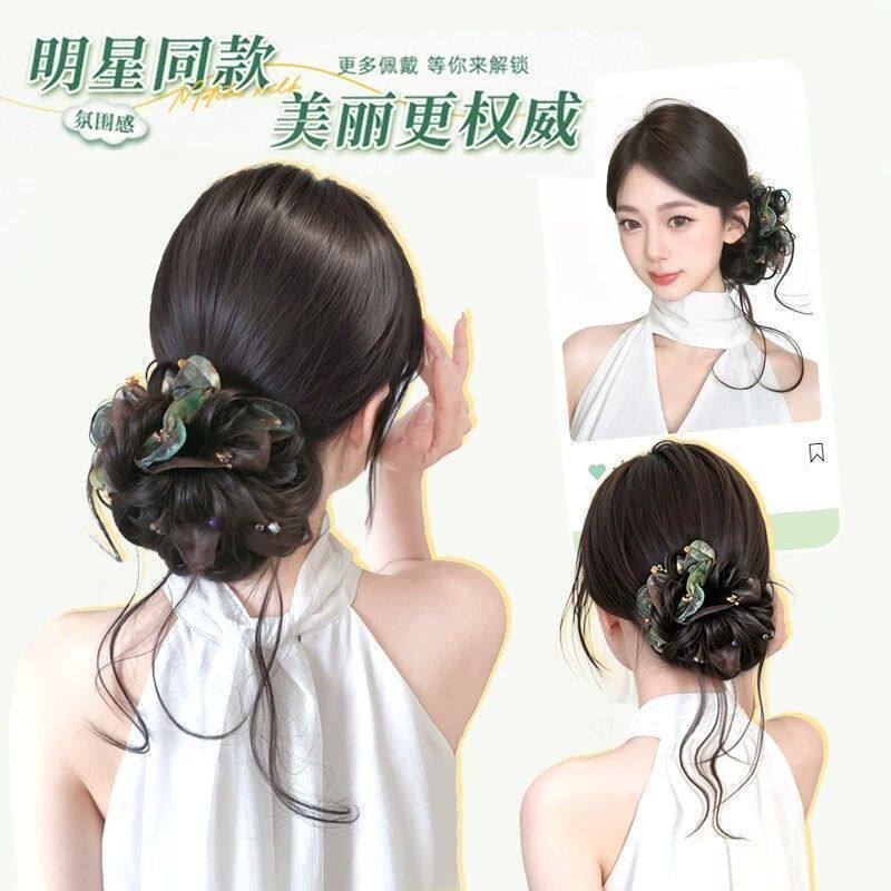 Moño de Cabello Postizo de Fibra de Alta Temperatura Artesanal para Mujeres