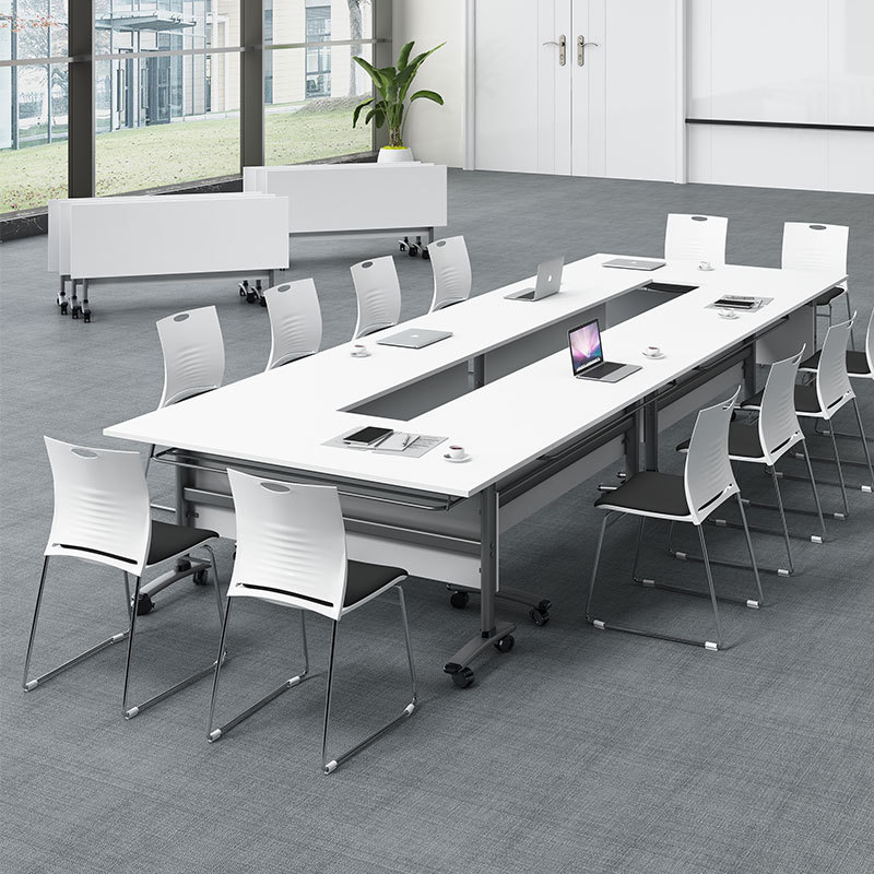 摺疊培訓桌椅組合可移動會議桌學生課桌雙人拼接多功能翻板長條桌