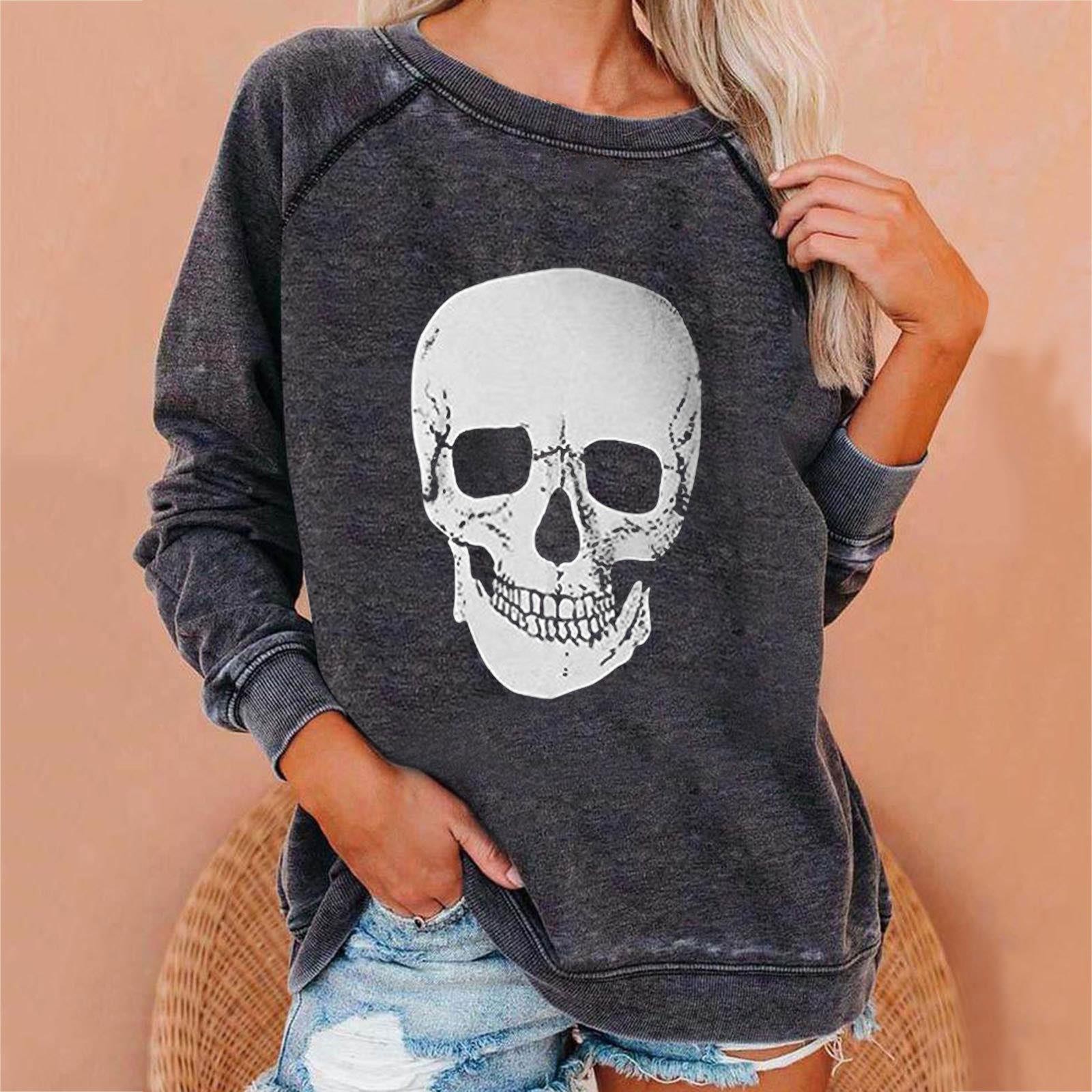 Autumn Season Women'S Gender Printing Design Vintage Style Style Hoodies & Sweatshirts Long Sleeve Printing Vintage Style Skull