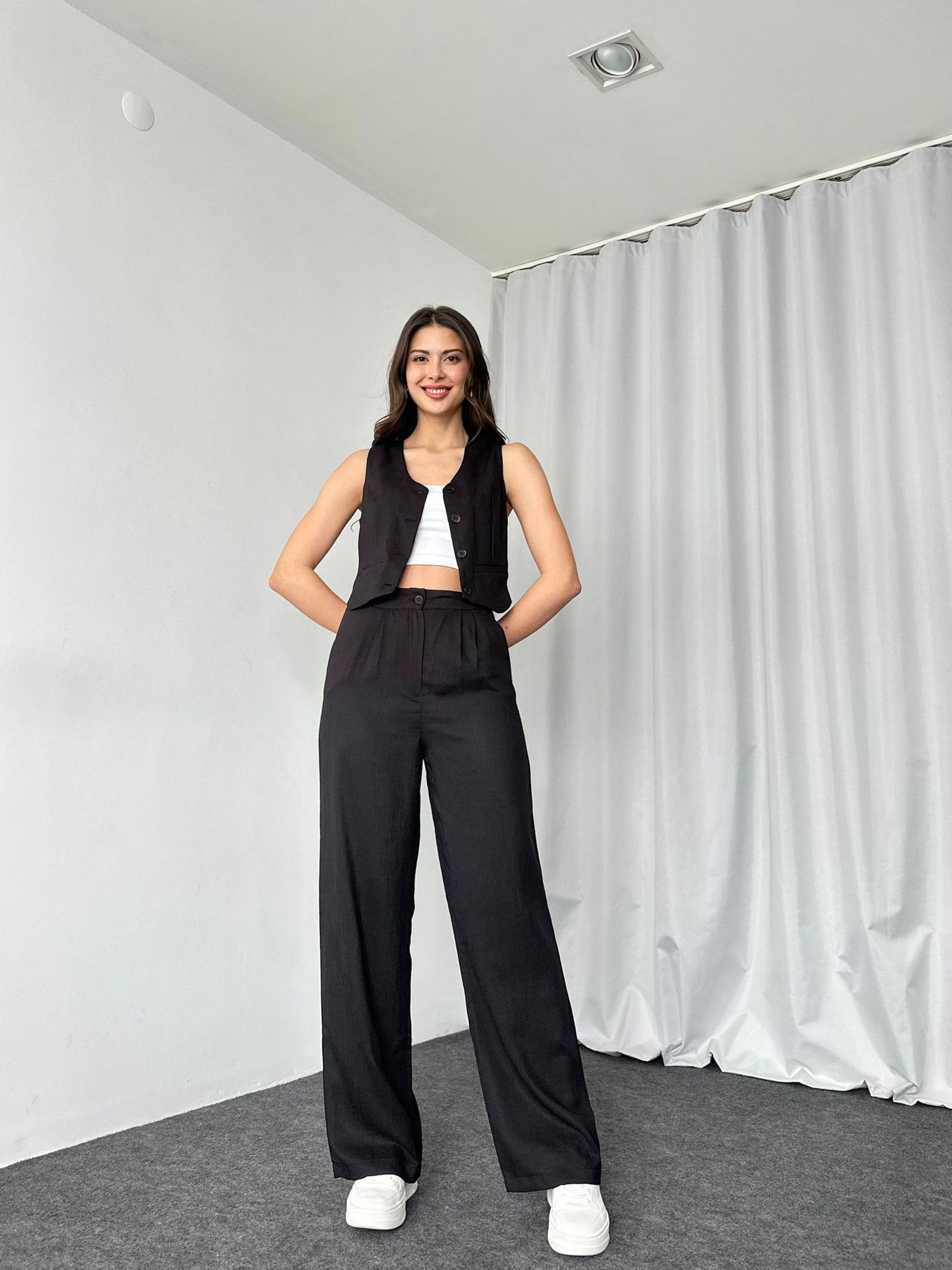 420g Weight Sleeveless Sleeve Length Spandex, Polyester Fabric Type Pant Co-ord Set Sets Type 2 Pieces Set Quantity Daily Occasion U Neck Neckline Regular Fit Fit Type Solid Color Pattern Summer Season Women's Gender Button Design Streetwear Style Daily Women's Streetwear Solid Color Spandex Polyester Button Pant Co-ord Set Pants Sets 28