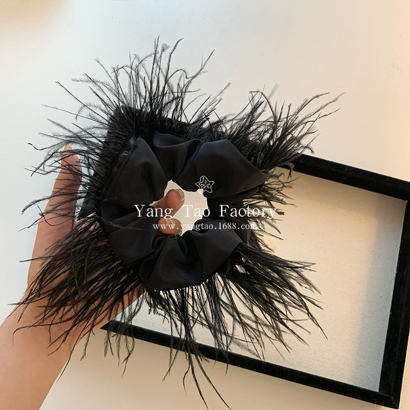 Puras plumas de deseo intestino grueso anillo de cabello de cabello de cabello 2024 nuevo otoño invierno correa de cabello de avestruz cabello de cabello