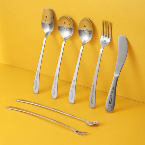 Cute Creative Smiling Knife and Fork Western-style Flat Handle Stainless Steel Korean Chopsticks Fork Student Tableware