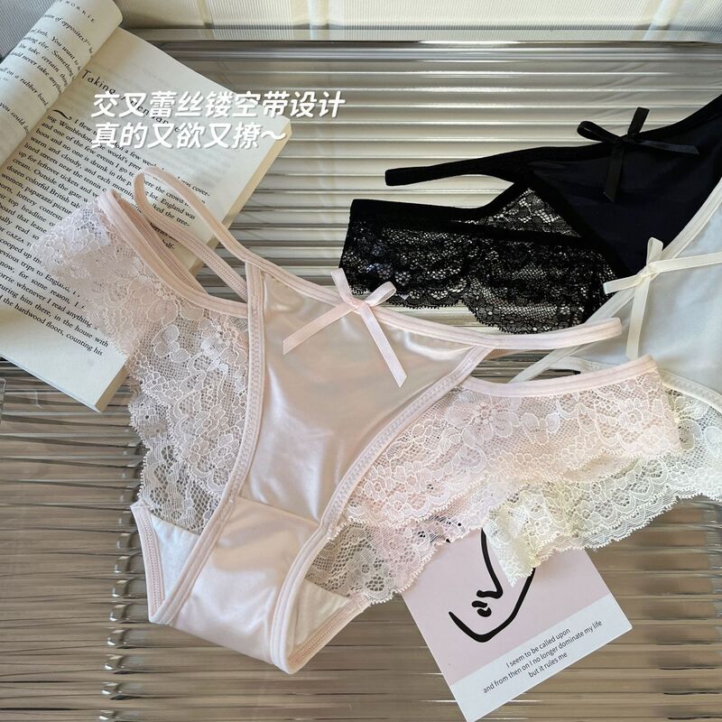 Lace Panties Ice Silk Women's French Satin Sexy Pure Desire Hollow Mesh Low-Waist Delicate Triangle Panties Wholesale Lace Panties Ice Silk Women's French Satin Sexy Pure Desire Hollow Mesh Low-Waist Delicate Triangle Panties Wholesale