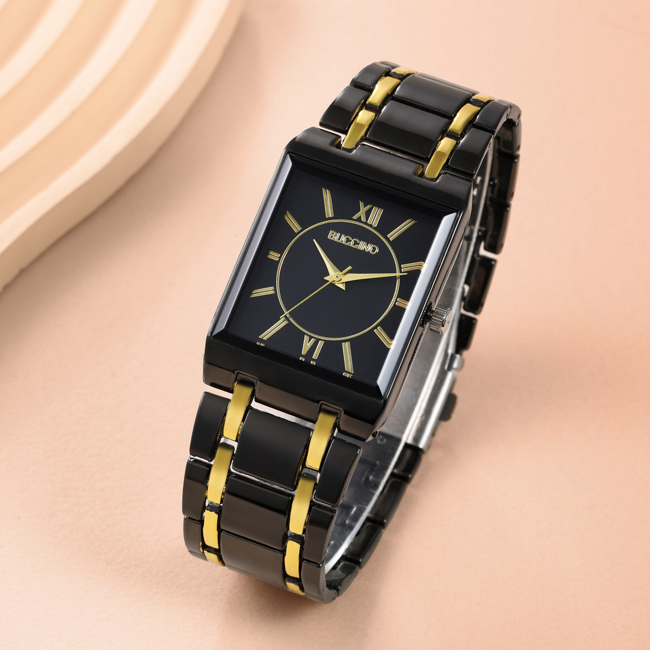 New Rectangular Cross-Border Stainless Steel Men's Steel Band Watch Gold Business Calendar Quartz Couple Watch Wholesale