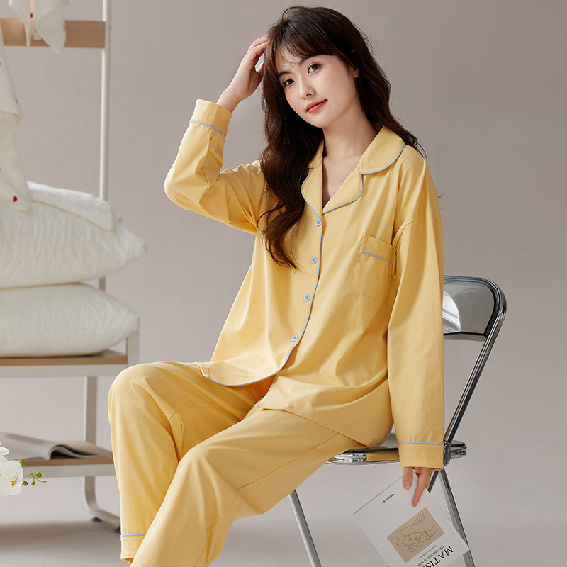 봄과 가을 잠옷 여성면 긴 소매 바지 신선한 캐주얼 카디건 가을 새 집 옷 세트 여성