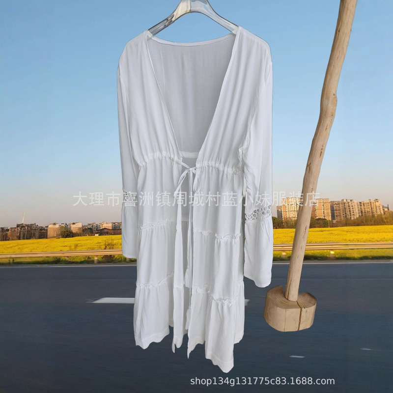 Summer New Style French Elegant Tea Break Long-Sleeved Waist-Cinching Sun Protection Outer Dress Women's Light and Elegant Shirt Summer New Style French Elegant Tea Break Long-Sleeved Waist-Cinching Sun Protection Outer Dress Women's Light and Elegant Shirt