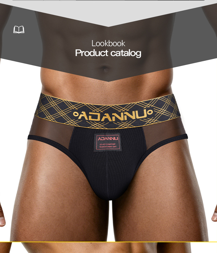 Cuecas masculinas cós dourado transparente mesh roupa íntima_voghion.com