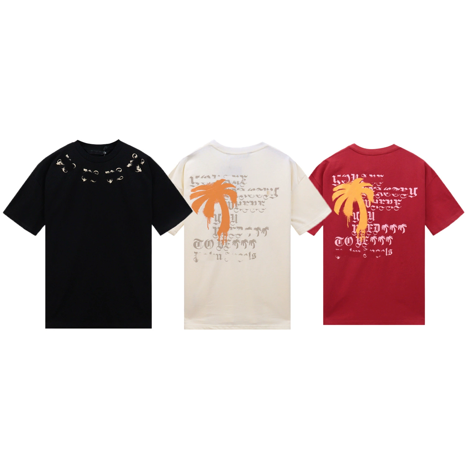 2024 летний новый стиль PA с коротким рукавом пальмового дерева с принтом алфавита повседневный круглый воротник мужская хлопчатобумажная футболка