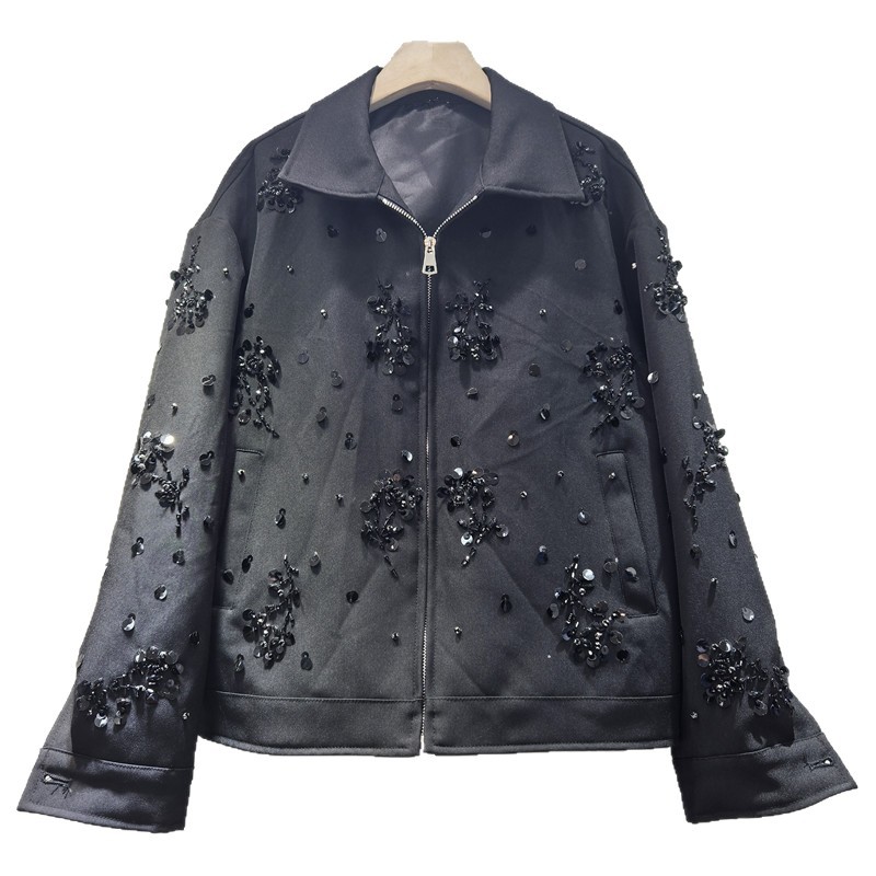 2026 primavera nueva industria pesada francesa bordado diseño sensación de collar clavos de perforación pieza de perla pequeña chaqueta cardigan chaqueta