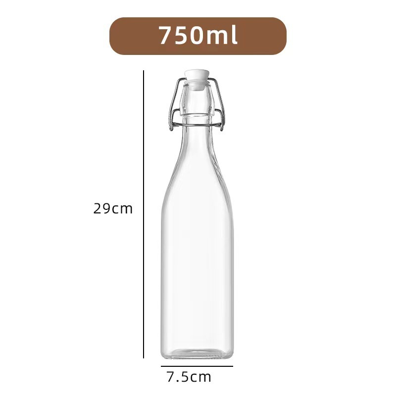 Botella de bebida de vino de fruta transparente botella de enzima de sellado botella de leche botella de jugo botella de aceite doméstica botella de vidrio de sellado de presión
