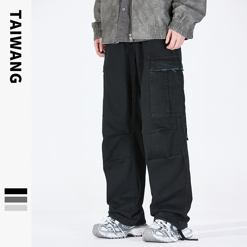 Abbigliamento maschile Thai King Abbigliamento maschile 2024 Pantaloni da paracadutista retrò Autunno e inverno Tintura indumenti Abbigliamento da lavoro Pantaloni larghi multitasche Pantaloni da uomo_voghion.com