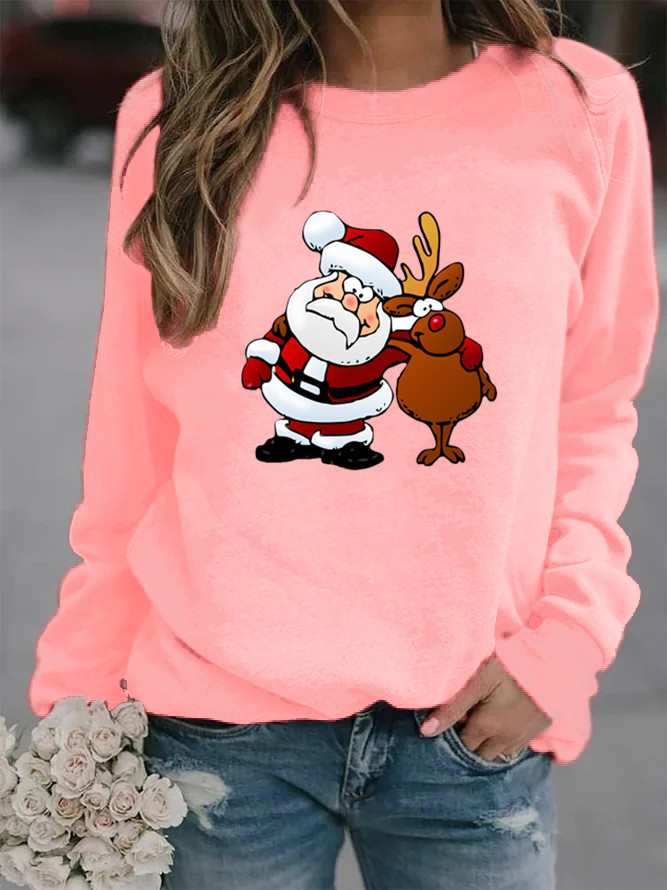 Polyester Fabric Type Regular Top Length Hoodies & Sweatshirts Long Sleeve Printing Christmas Santa Claus Reindeer