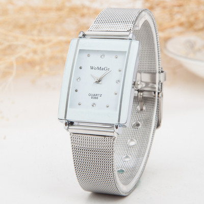 Foreign trade high-end Womage mesh belt square Women's Watch personalized diamond scale couple's simple casual watch