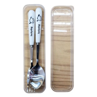 Cute cartoon portable tableware two-piece Children's fork spoon stainless steel tableware box KT cat fork spoon combination