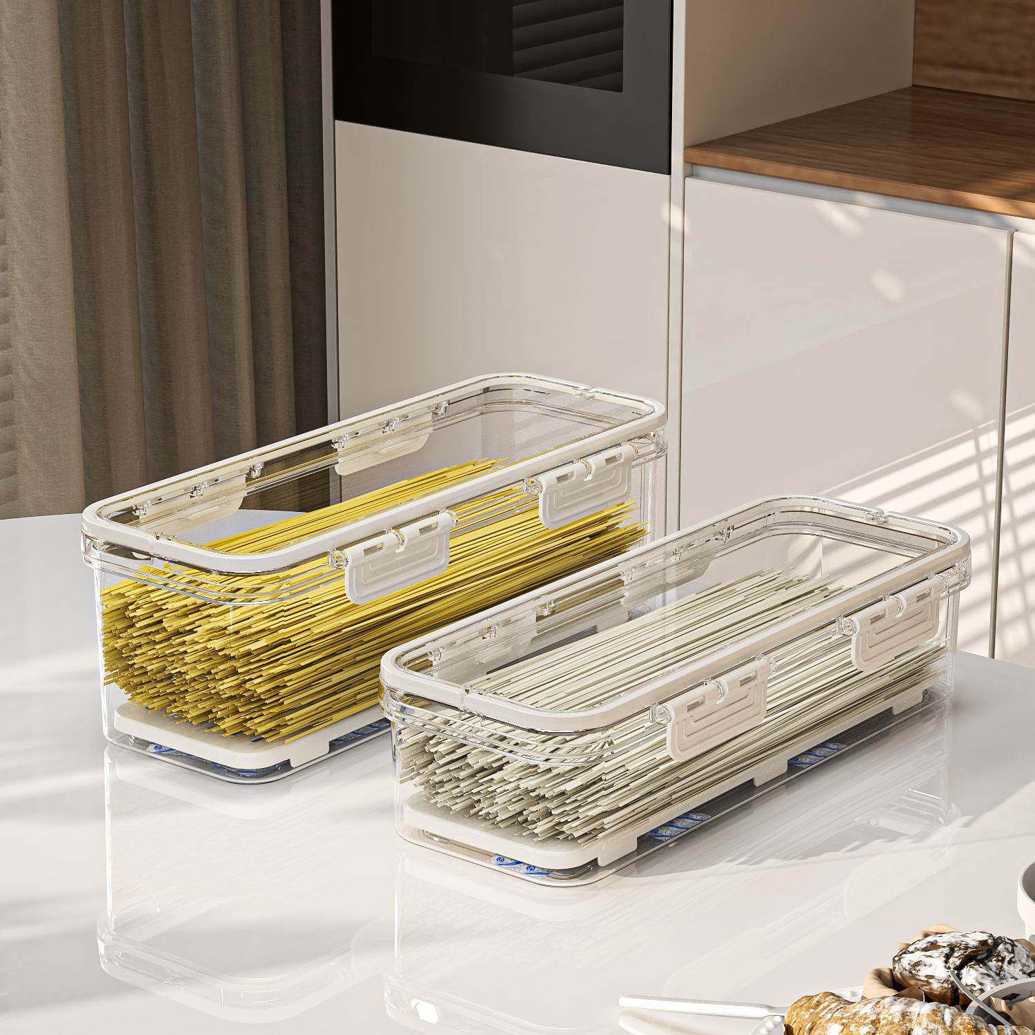 Caja de almacenamiento de fideos rectangulares Caja de almacenamiento de fideos refrigerador de plástico con cubierta Caja de sellado de fideos colgantes de alimentos de cocina image 3