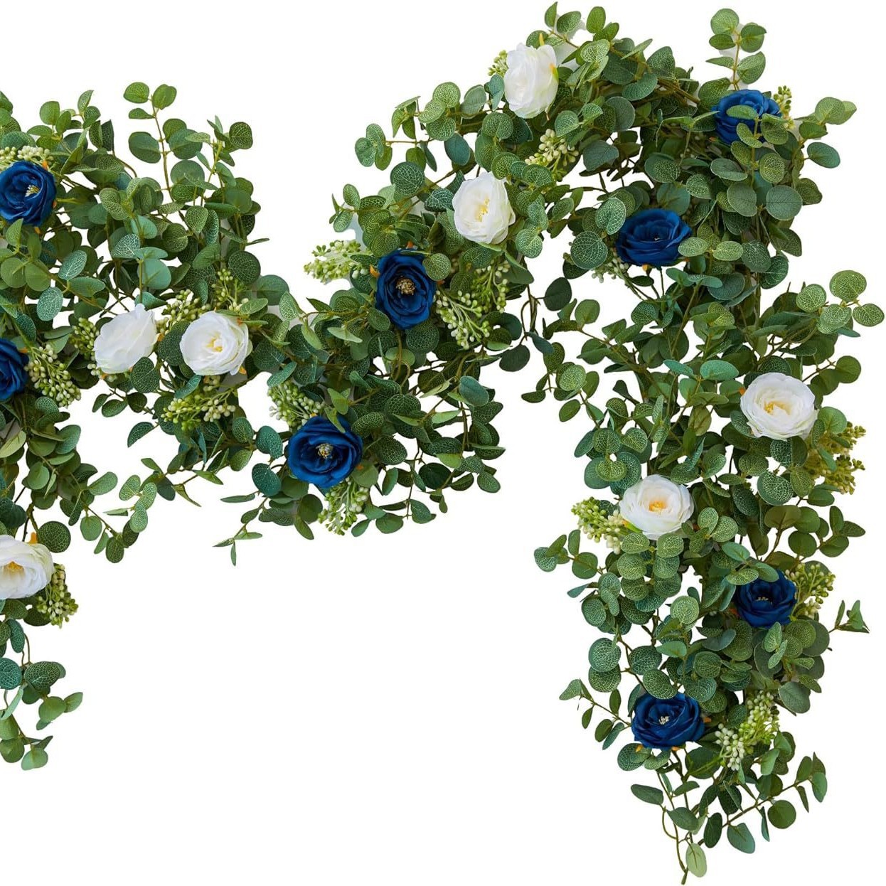 Eucalipto artificial guirnalda más tela de seda artificial Rosa vid verde decorativo largo boda arco Mesa pared fondo