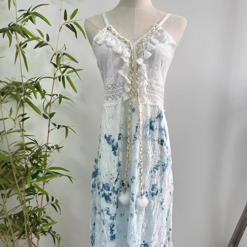 Yunnan Dali Tie-Dye Dress Tie-Dye Suspender Skirt Blue Dye Dress Factory Spot Wholesale Tie-Dye Suspender Skirt