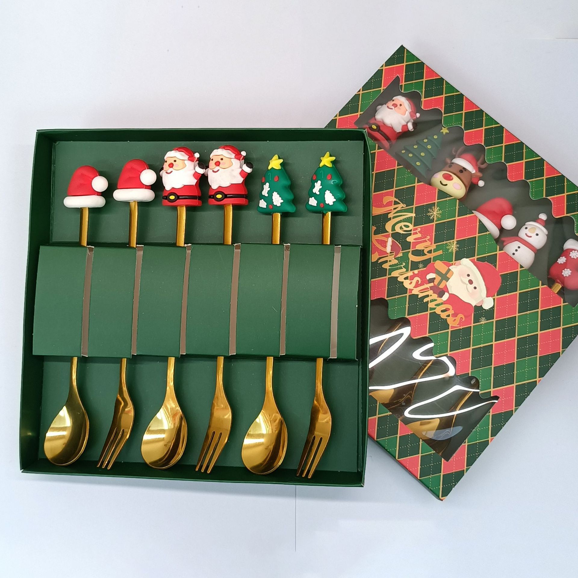 Cuchara transfronteriza de acero inoxidable Santa Claus árbol cuchara de café postre tenedor de fruta muñeca cuchara tenedor vajilla juego de regalo image 20