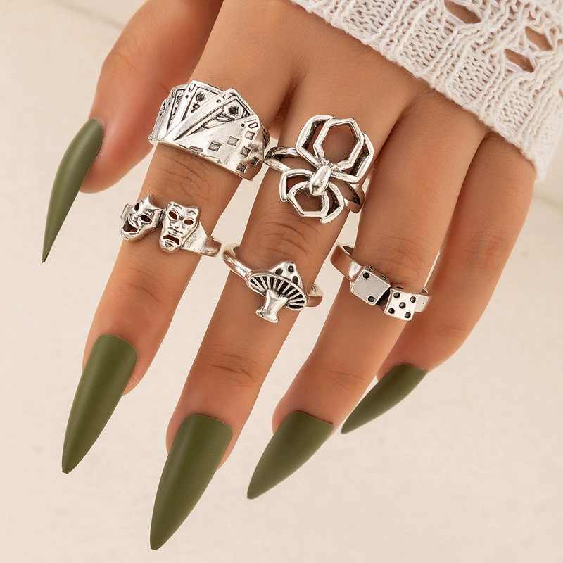 Ring Set, Retro Ethnic Style, 7-Piece European-Inspired Silver-Tone Stackable Rings