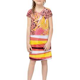 外贸女童玫瑰短袖裙连衣裙来图设计跨境夏装儿童可爱时尚短袖裙子