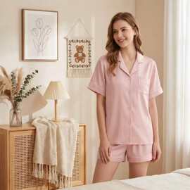 睡衣女夏季冰雪丝缎面薄款短袖短裤冰丝女士家居服套装批发凉感