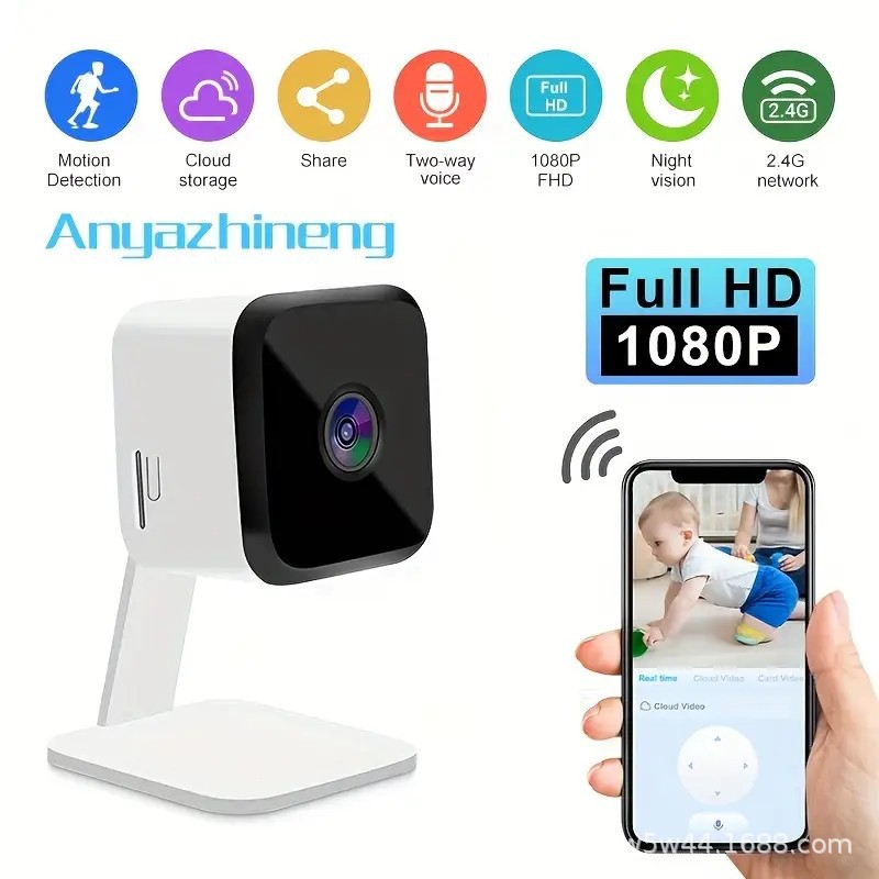 智能婴儿看护器1080P FHD双向语音夜视运动检测远程APP 2.4 Wi-Fi