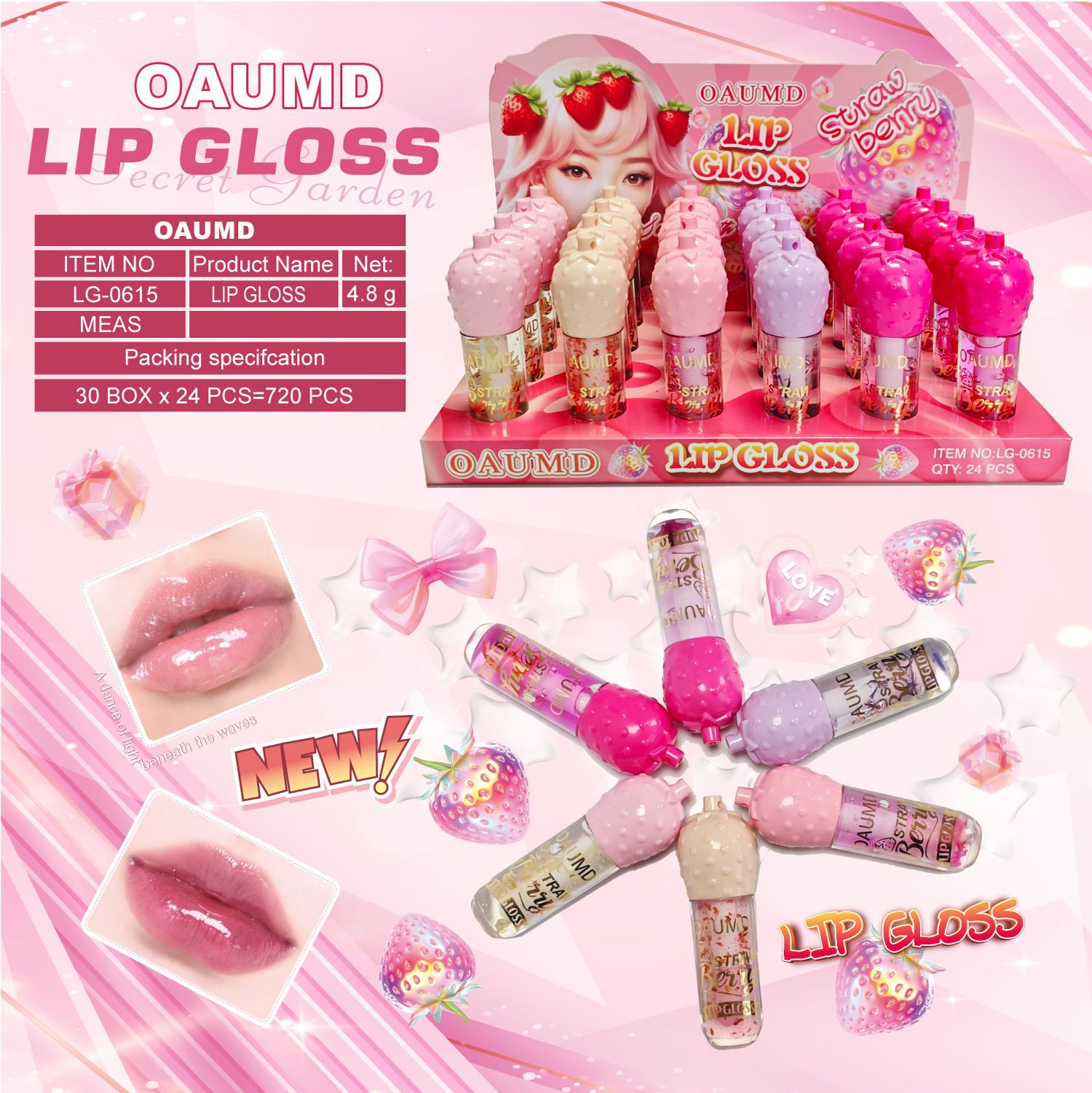 OAUMD comercio exterior transfronterizo nuevo esmalte labial hidratante perdurable colgante de dibujos animados manzana fruta lipstick cambio