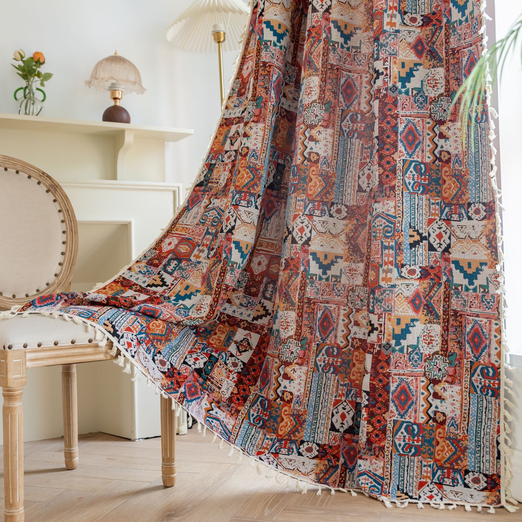 Cross-Border Hot Selling Curtains Bohemian Retro Moroccan Yarn-Dyed Jacquard Cloth Beautification Decoration Semi-Shading Wholesale