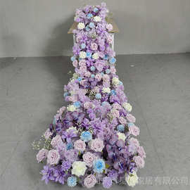 仿真紫色瀑布桌花生日宴挂花花排美陈橱窗婚礼舞台订婚摄影道具