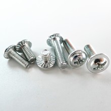 304不锈钢螺丝 圆头十字带垫压花防滑齿机牙机螺钉M3M4铁带垫机丝