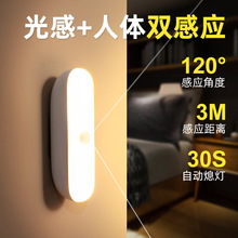简约长条智能小夜灯USB充电LED智能人体感应灯卧室起夜护眼小台灯