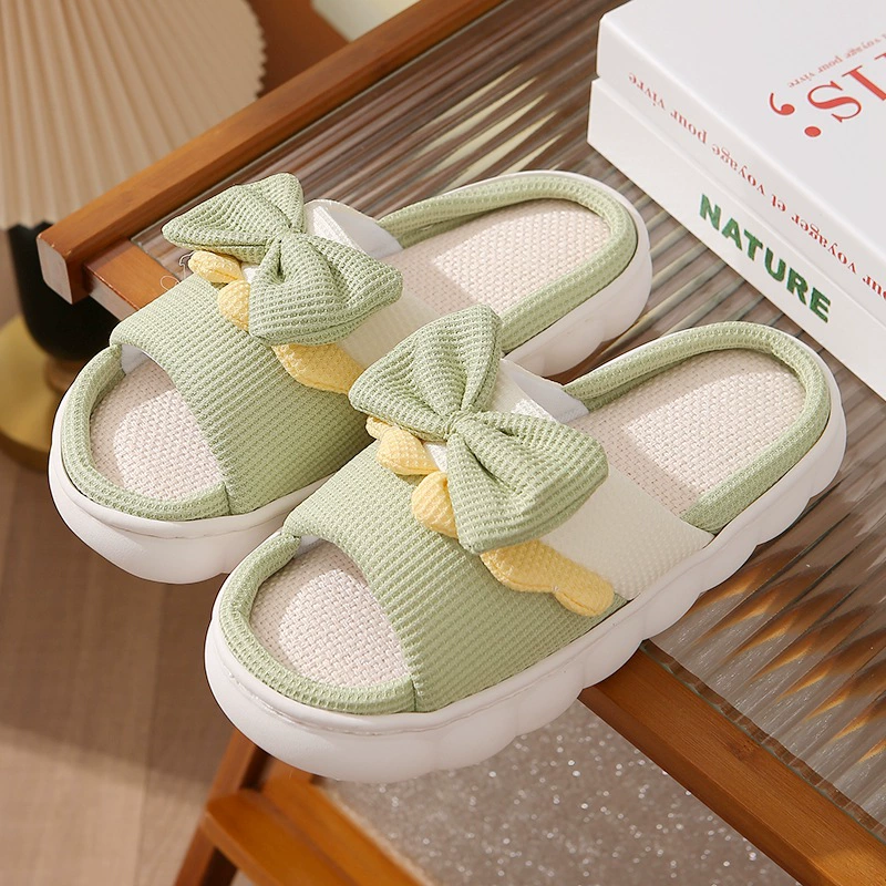 Льняные тапочки Four Seasons для женщин, нескользящие домашние сандалии для пар из хлопка и льна на толстой подошве оптом, дышащие и нескользящие.