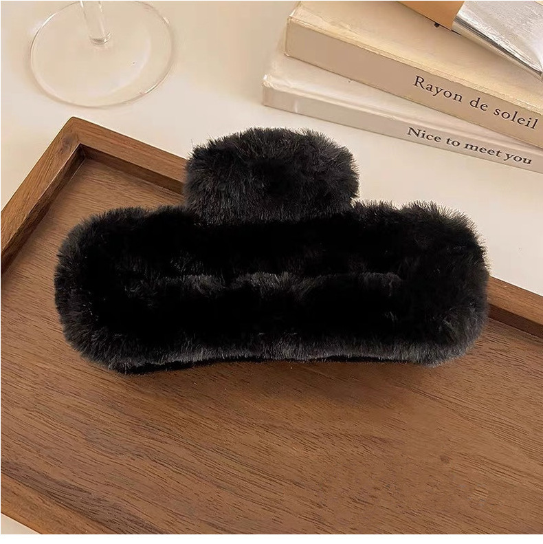 Plush Hair Clip For Women Simple Milk Coffee Colour Shark Clip_voghion.com