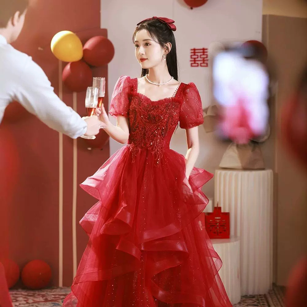 Toast Wear 2025 New Bridal High-End Winter Wedding Engagement Banquet Evening Dress Skirt Women's Red Wedding Dress