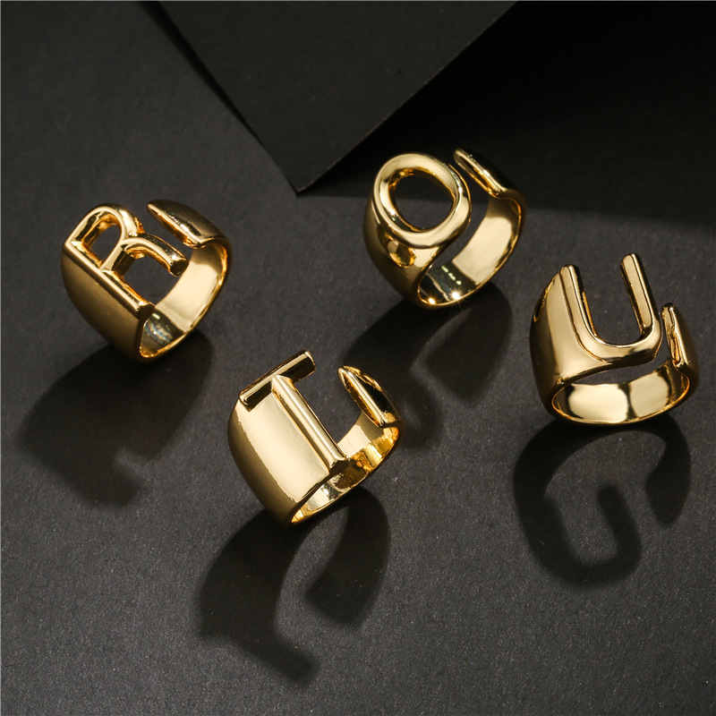 Wholesale New 18k Copper Gold-plated Alphabet Open Ring Nihaojewelry display picture 23