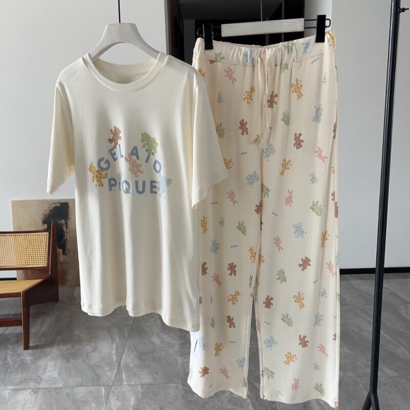 New Style Home Clothes Women's Suit Cotton Moved Paradise Printed Short-sleeved Pants Pajamas 2-piece Set Home-wearable