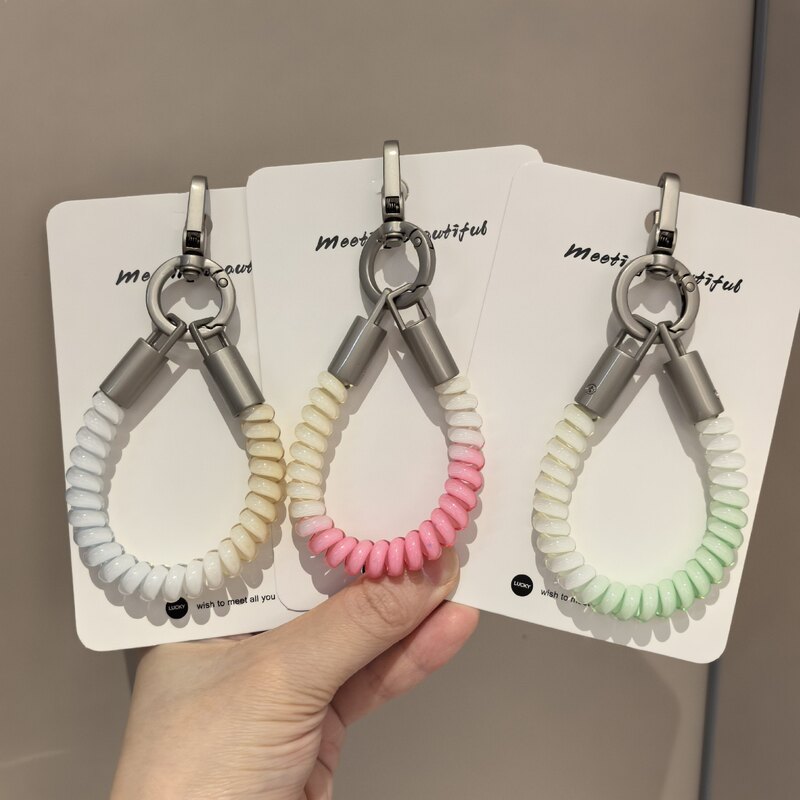 Gradient telephone cord keychain, mobile phone lanyard, candy-colored pendant, cute bag accessory, anti-loss strap, decorative ornament