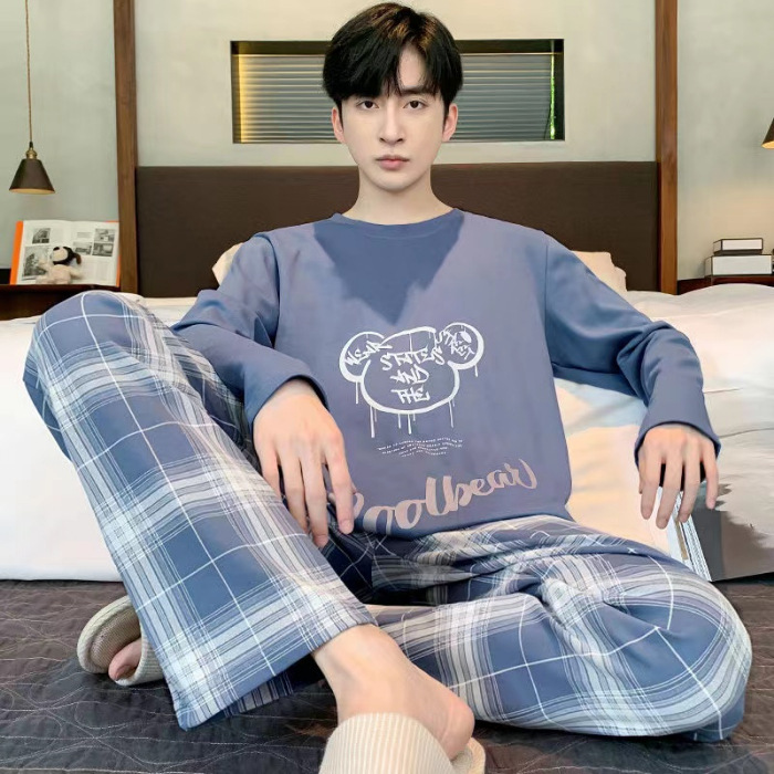 2024 pijama de otoño para hombres mangas largas sueltas coreanas casuales sueltas de tamaño grande se puede usar en el exterior conjunto de ropa de casa