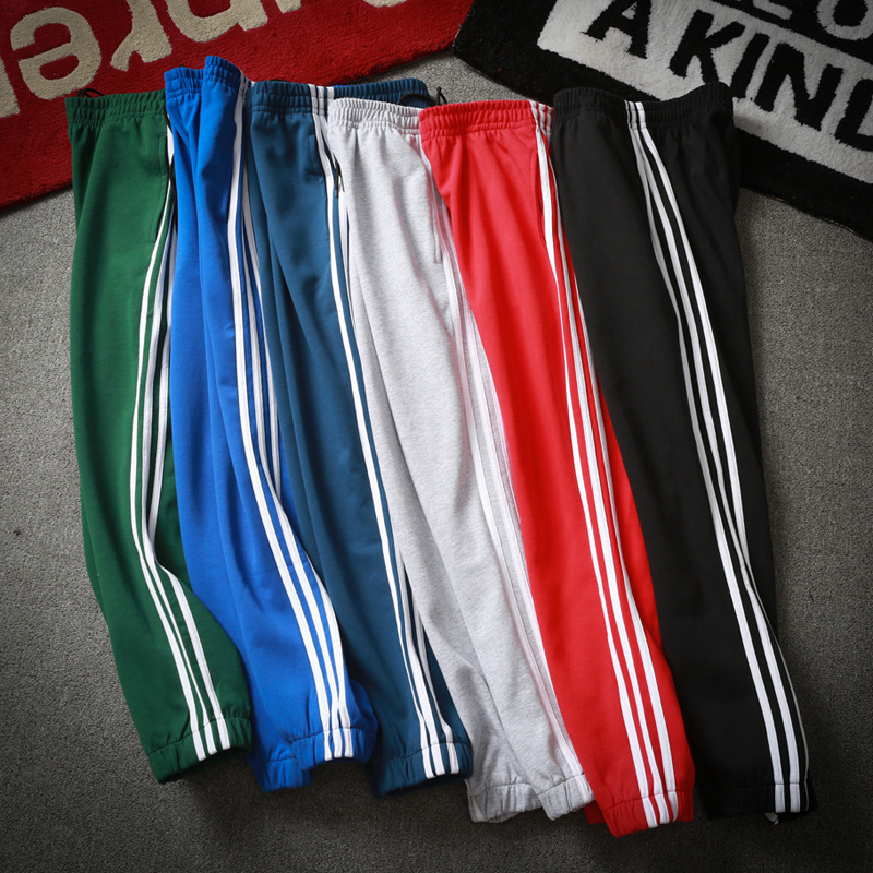 Three-Stripe White and Red School Uniform Pants, Loose-Fitting Cuffed Women's Blue Sweatpants, School Uniform Pants, Men's Jogger Basketball Pants
